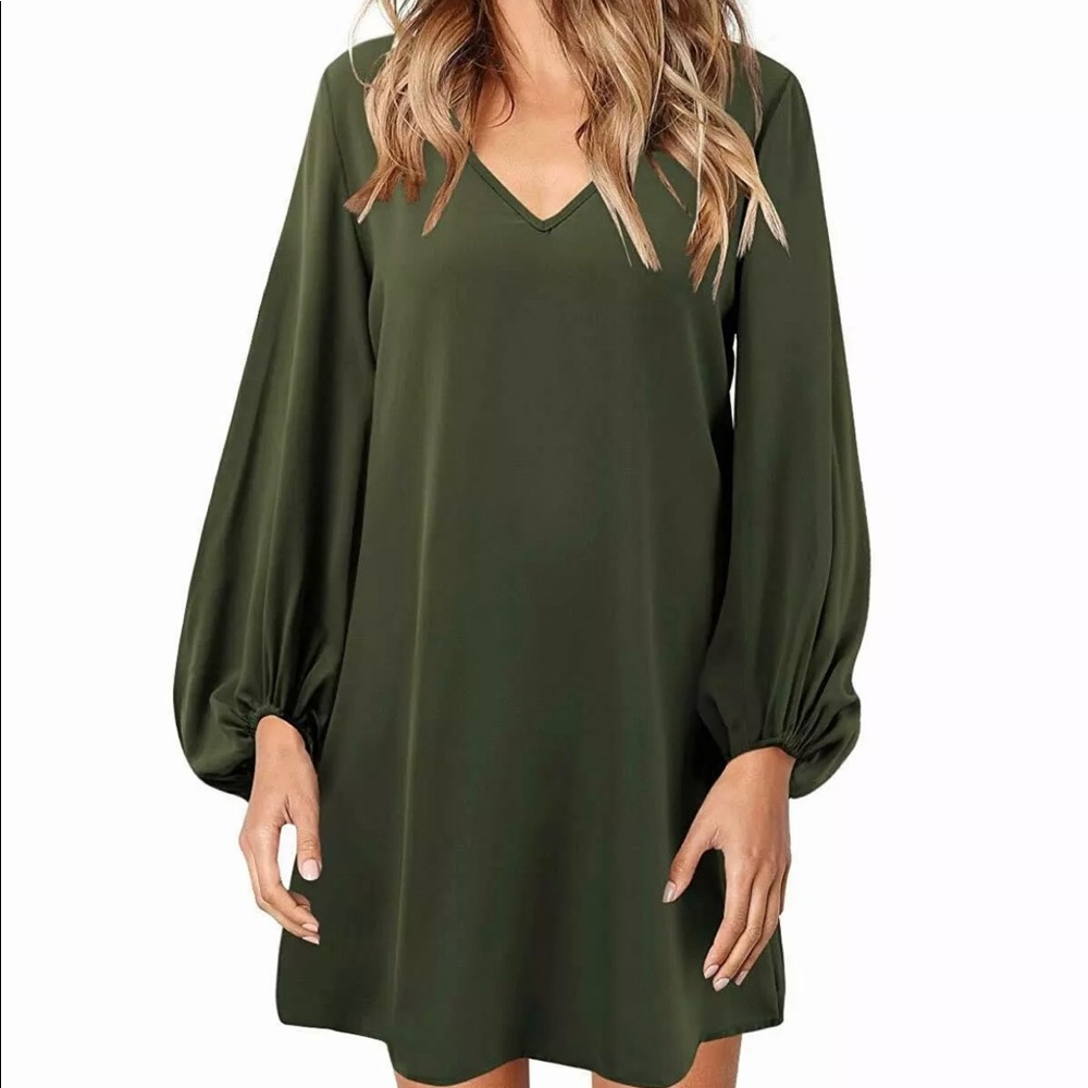 SOLERSUN Chifon Tunic Dress Olive Top V-Neck Flowy